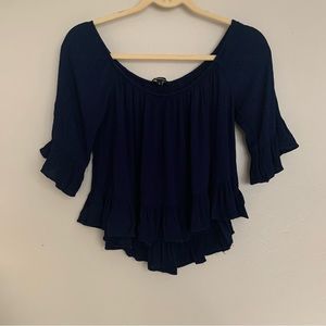 Blue Ruffle Off the Shoulder Blouse